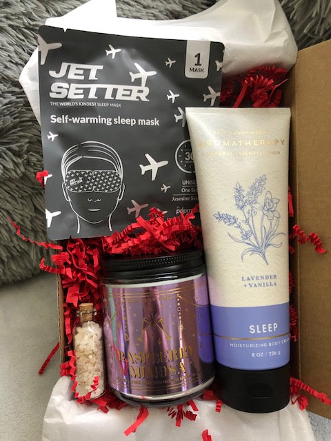 Bath and Body Works 4 - piece Single Wick Candle and Aromatherapy Body Cream Set Self Warming Sleep Mask Bath Salt **Limited Time-FREE GIFT*