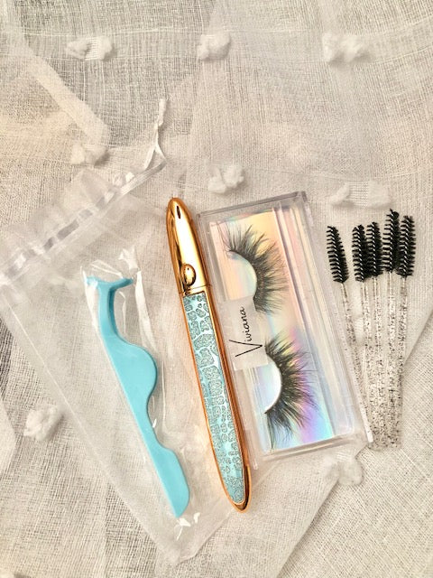 Viviana Lashes Complete Bundle Set Lashglue Eyeliner GlueLiner Applicator Spoolies Organza Bag Mink Lashes