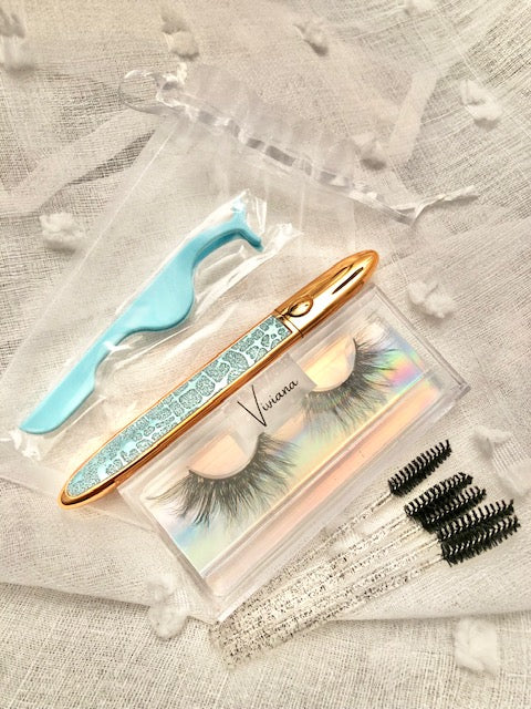 Viviana Lashes Complete Bundle Set Lashglue Eyeliner GlueLiner Applicator Spoolies Organza Bag Mink Lashes