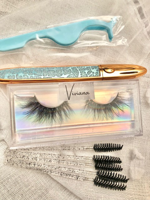 Viviana Lashes Complete Bundle Set Lashglue Eyeliner GlueLiner Applicator Spoolies Organza Bag Mink Lashes