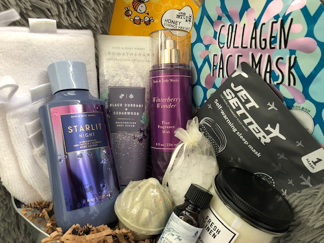 Bath and Body Works Spa Candle Gift Set 14 piece Body Cream/Lotion Candle Steam Mask Face Sheet Mask Bath Mitts Bath Bomb Salt Essential Oil