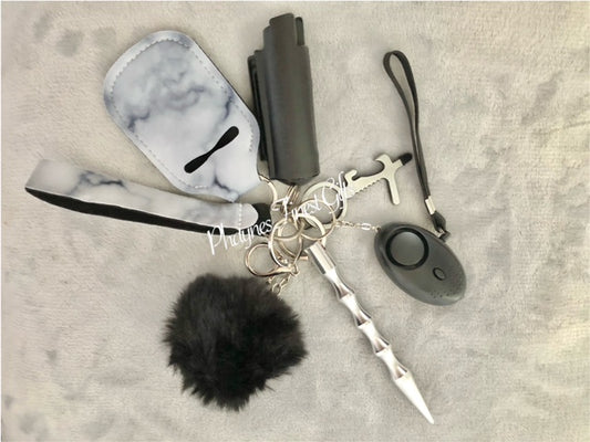 Safety Keychain Black/Gray Marble Safety Keychain