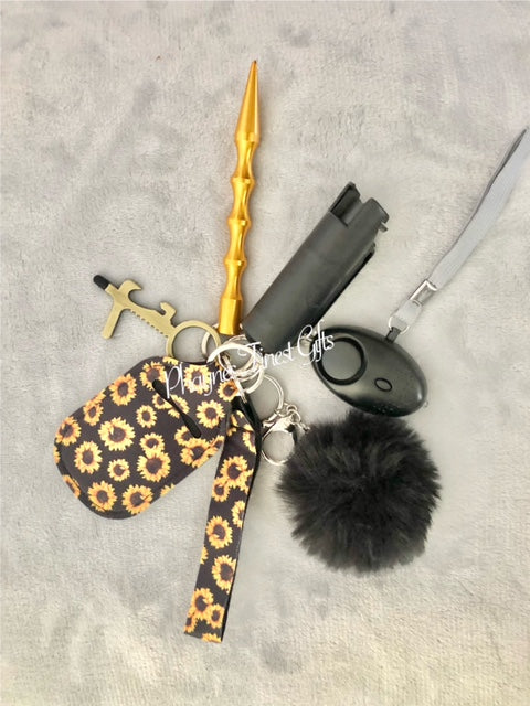 Safety Keychain Black Sunflower Safety Keychain
