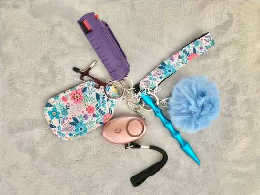 Safety Keychain Blue Floral  or Purple Floral Safety Keychain