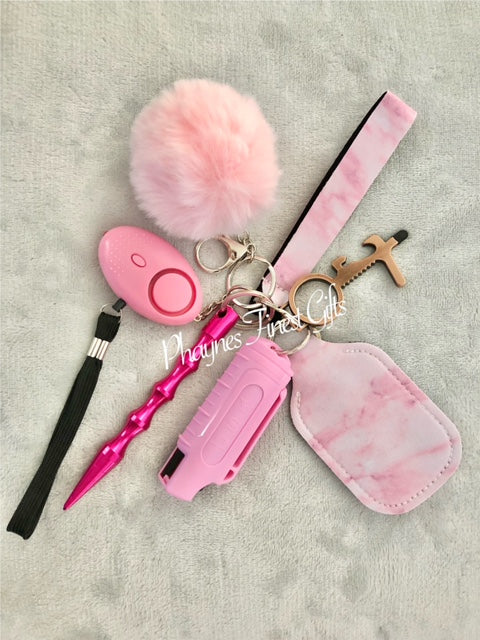 Safety Keychain Pink Marble Safety Keychain with Pepper Spray